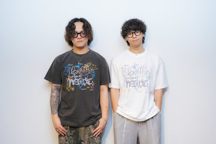 落書きラビットTシャツ ビンテージブラック