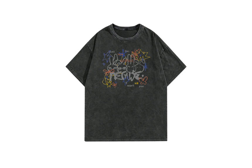 落書きラビットTシャツ ビンテージブラック