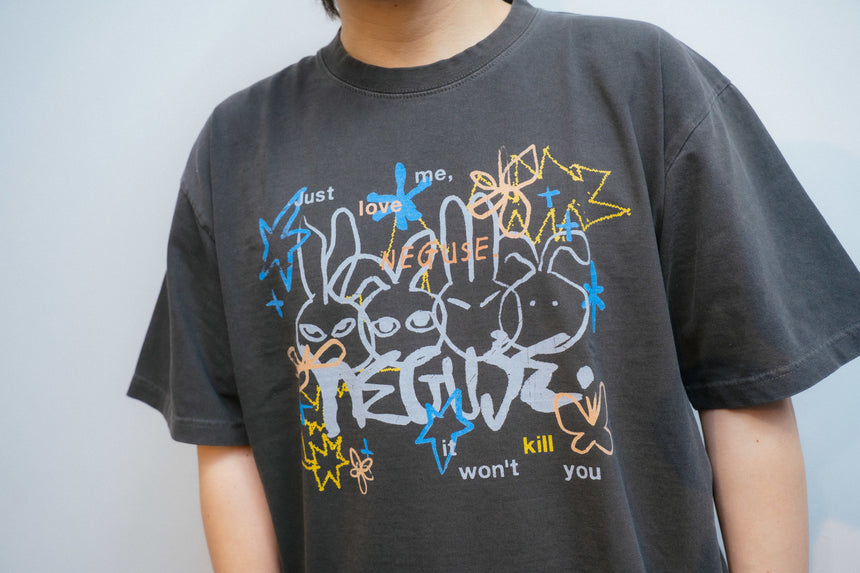 落書きラビットTシャツ ビンテージブラック